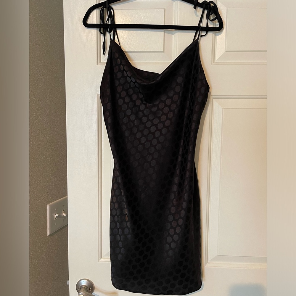 Altar’d state black satin polka dot mini dress adjustable straps worn once
